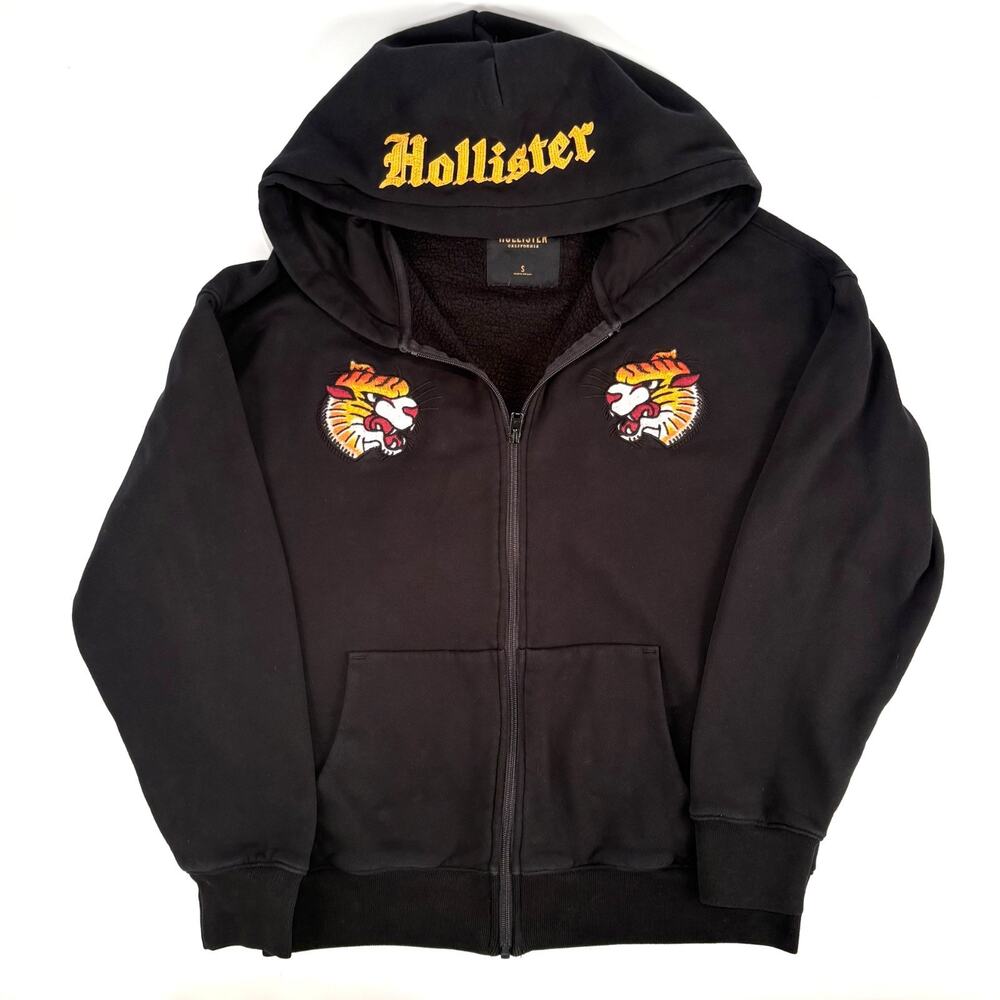 Y2K Hollister Hoodie Mens S Black Skater Street Grunge Hooded Sweatshirt Punk 90 - Picture 2 of 9